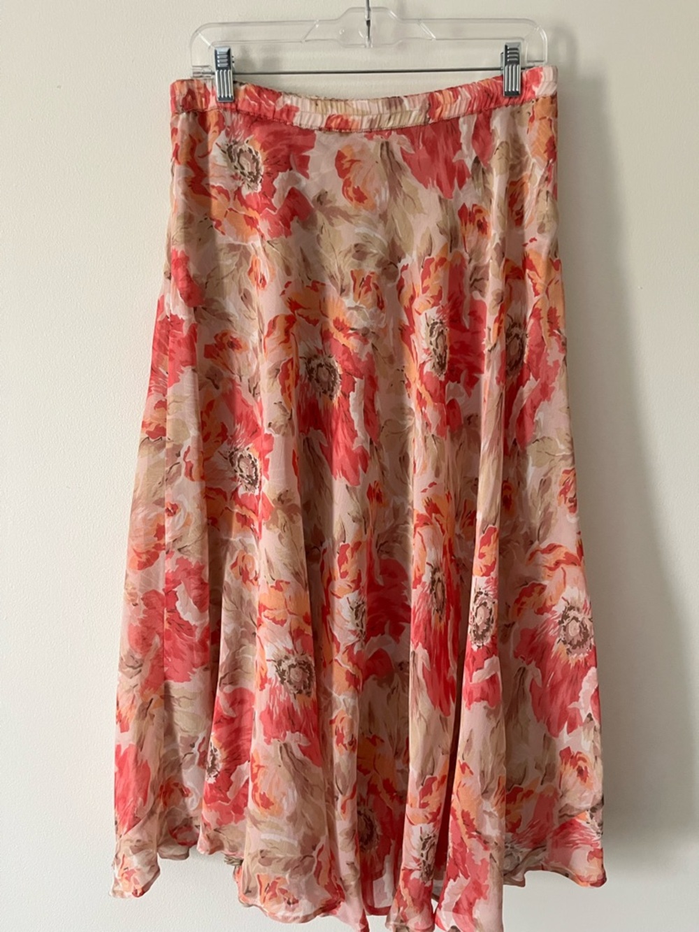 Coldwater Creek Coral Tan Floral Tiered A-Line Peasant Skirt